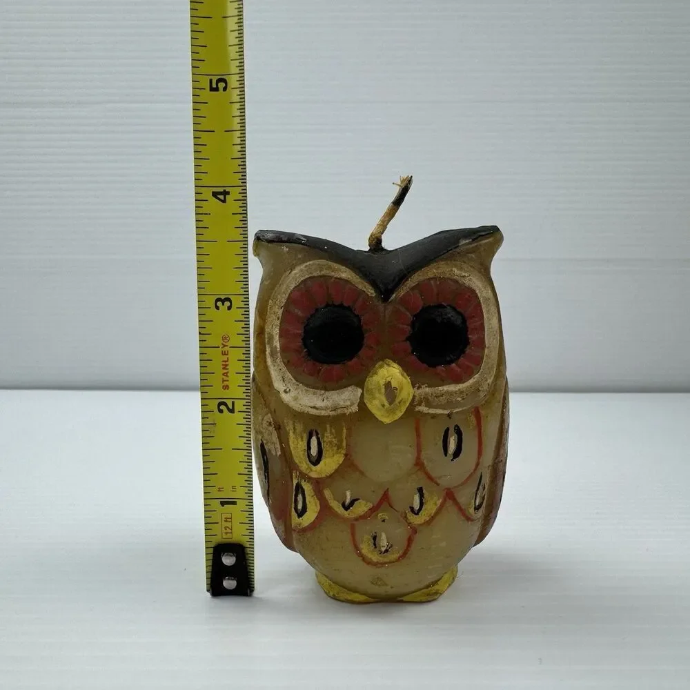 Vintage Hand Painted Owl Figural Candle Mid Century Paraffin Wax Retro Decor